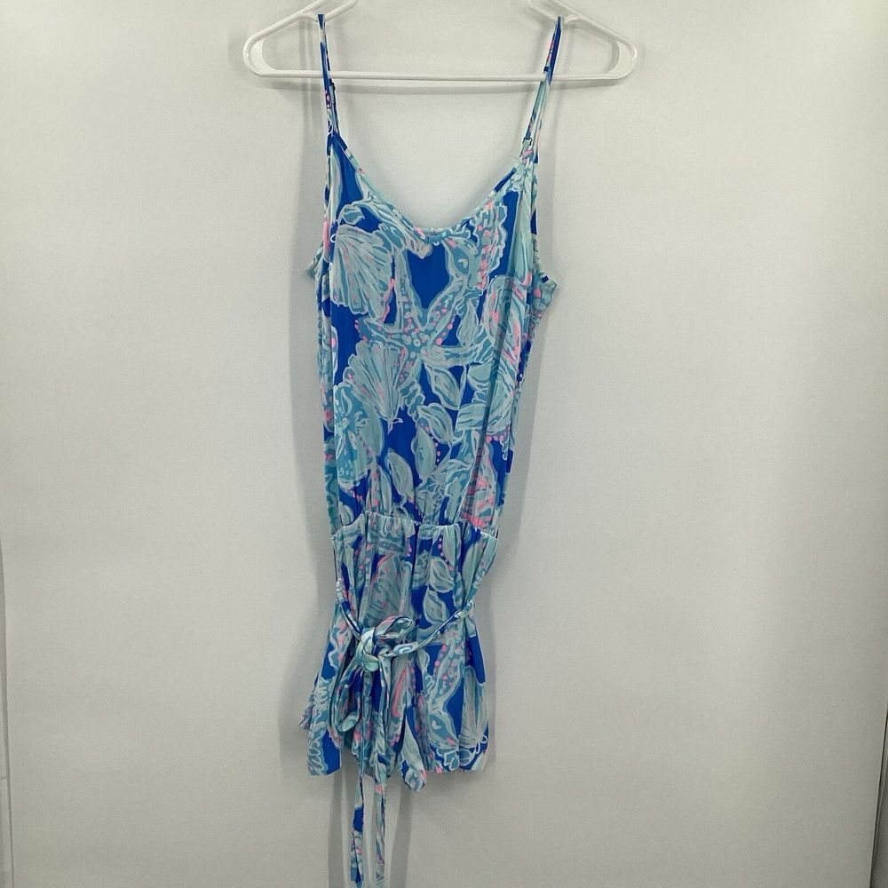 EUC Lilly Pulitzer Deanna Tank‎ Top Romper Bay Blue Into the Deep Size S  Belt